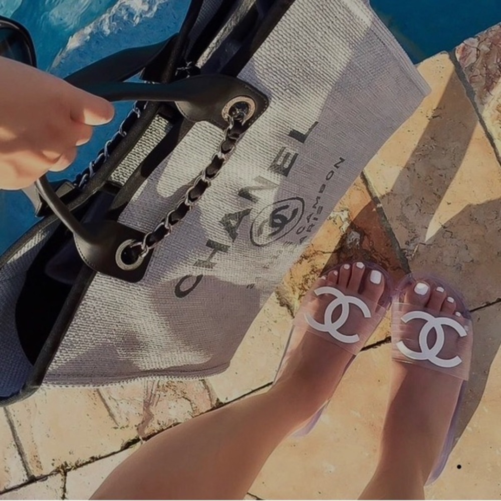 Chanel Womens 9 / 40 Sandals double CC slides clear jelly transparent white Y2K